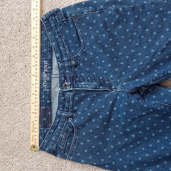 Lands' End Womens Mid Rise Slim Jean Sz 2 Blue Polka Dot Denim Fun Maximalist - Picture 6 of 9
